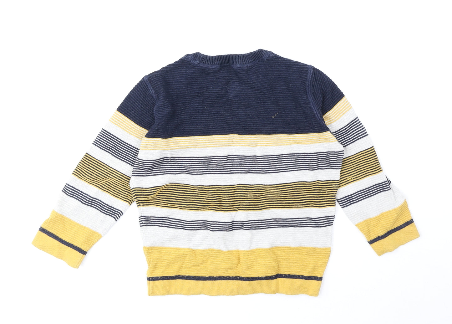 George Boys Yellow Round Neck Striped 100% Cotton Pullover Jumper Size 3-4 Years Pullover