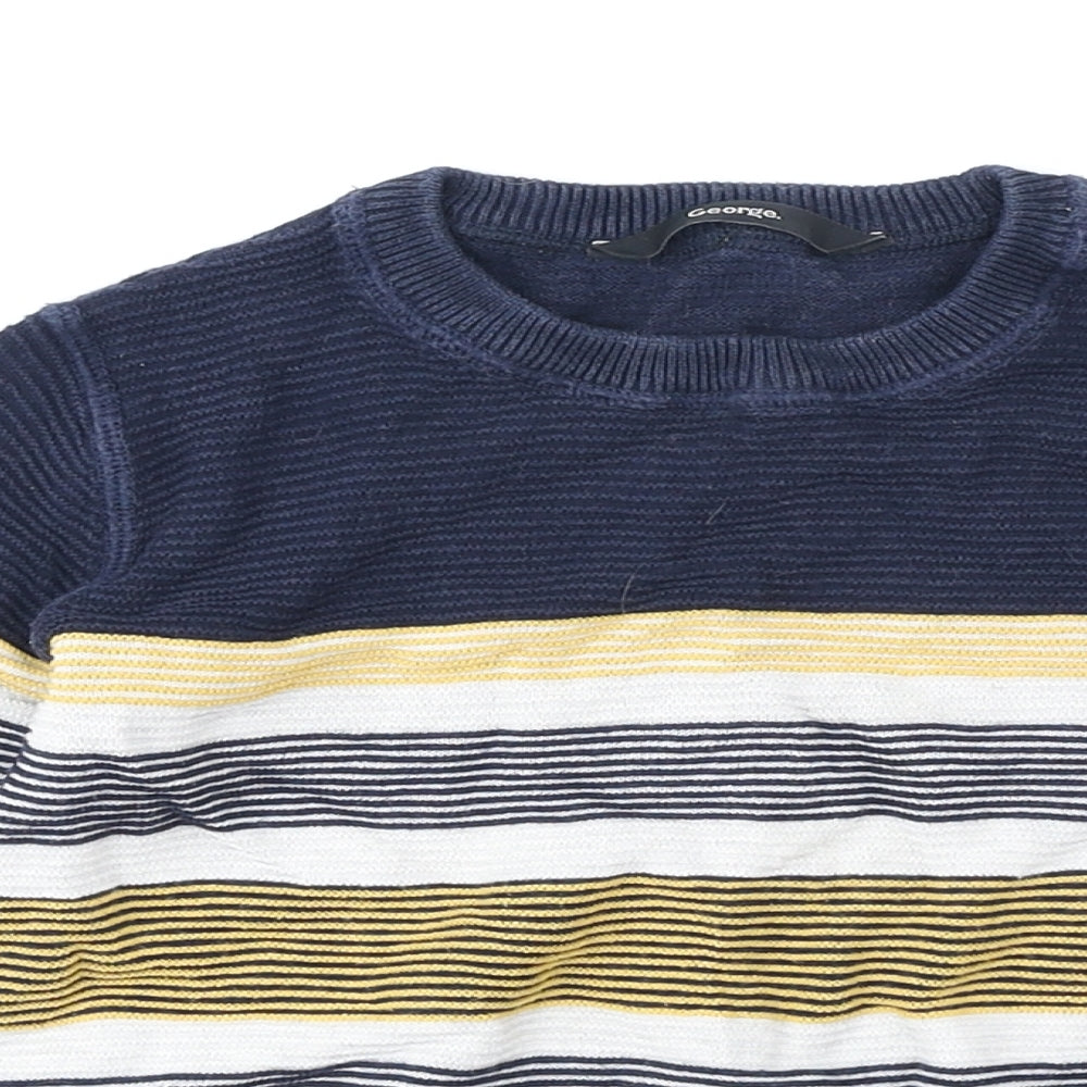 George Boys Yellow Round Neck Striped 100% Cotton Pullover Jumper Size 3-4 Years Pullover