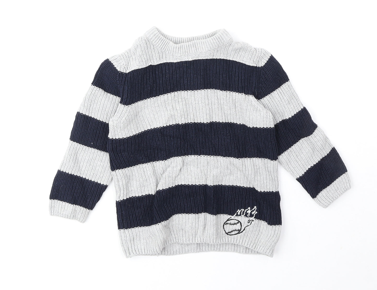 Zara Boys Blue Round Neck Striped 100% Cotton Pullover Jumper Size 4-5 Years Pullover