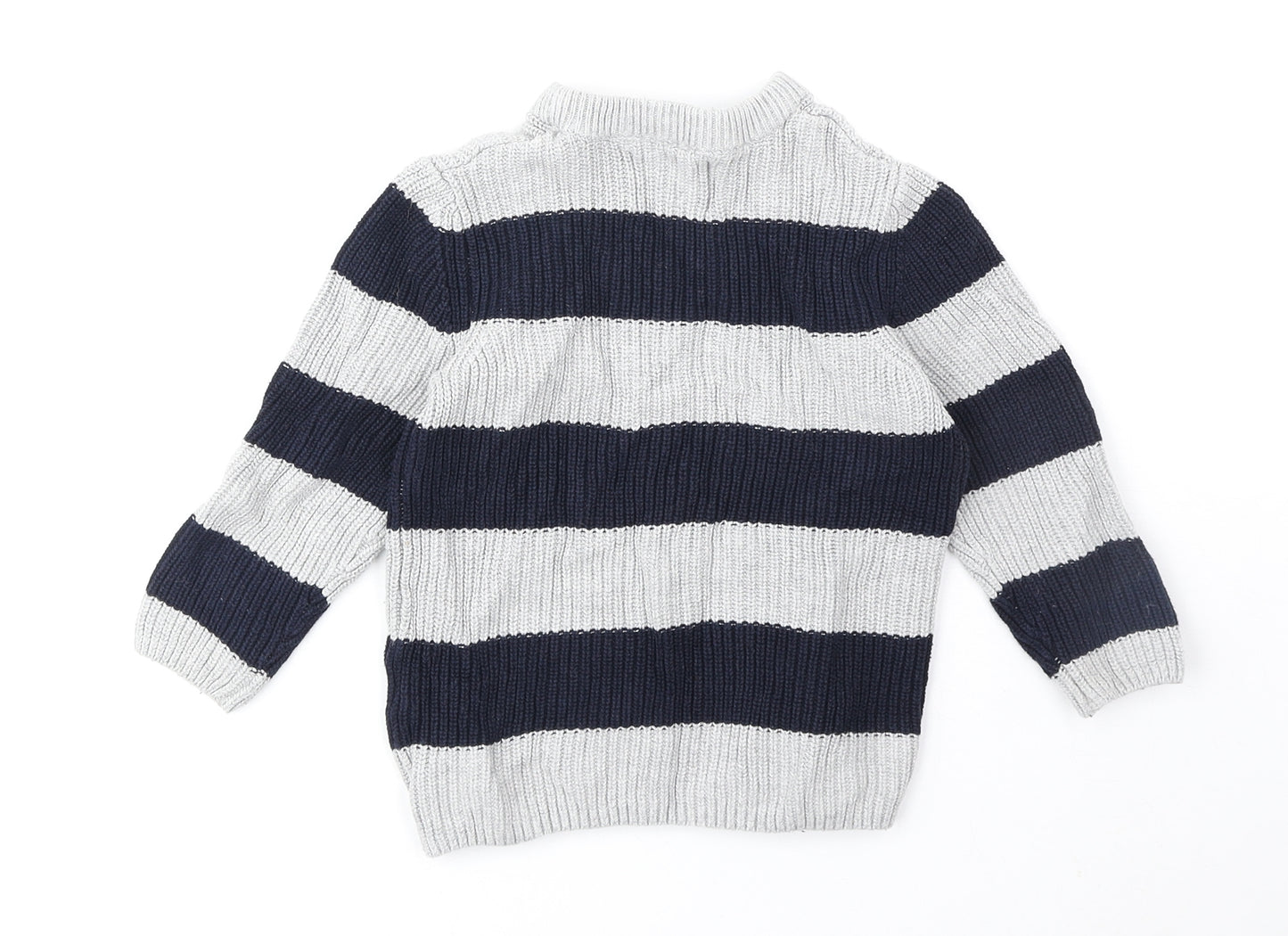 Zara Boys Blue Round Neck Striped 100% Cotton Pullover Jumper Size 4-5 Years Pullover