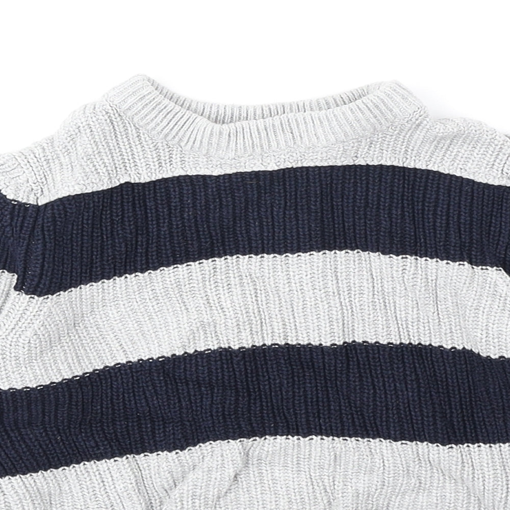 Zara Boys Blue Round Neck Striped 100% Cotton Pullover Jumper Size 4-5 Years Pullover