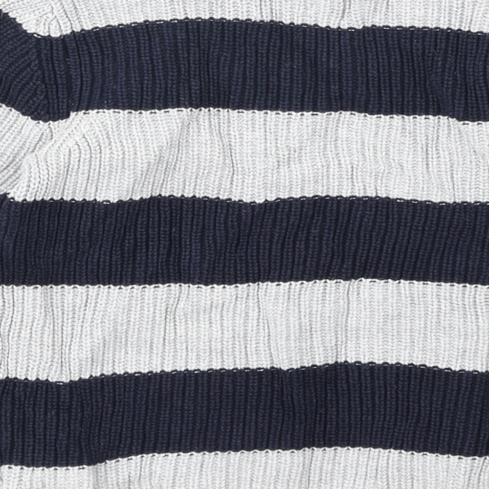Zara Boys Blue Round Neck Striped 100% Cotton Pullover Jumper Size 4-5 Years Pullover