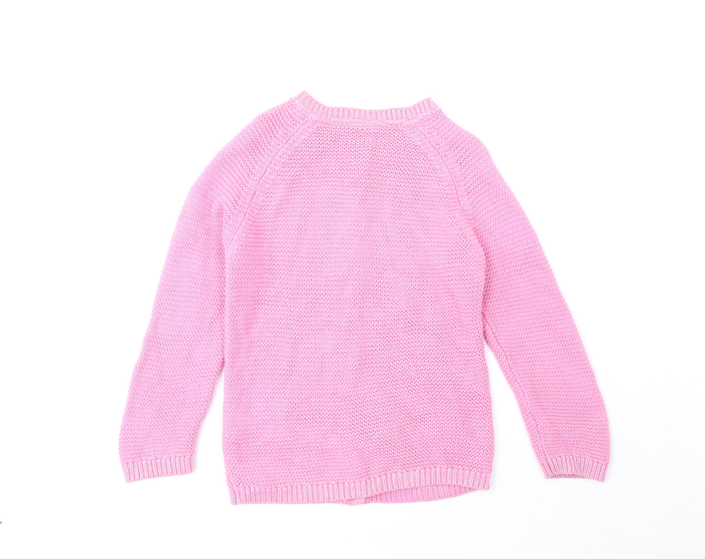 F&F Girls Pink Round Neck Cotton Cardigan Jumper Size 4-5 Years Button - Rainbow