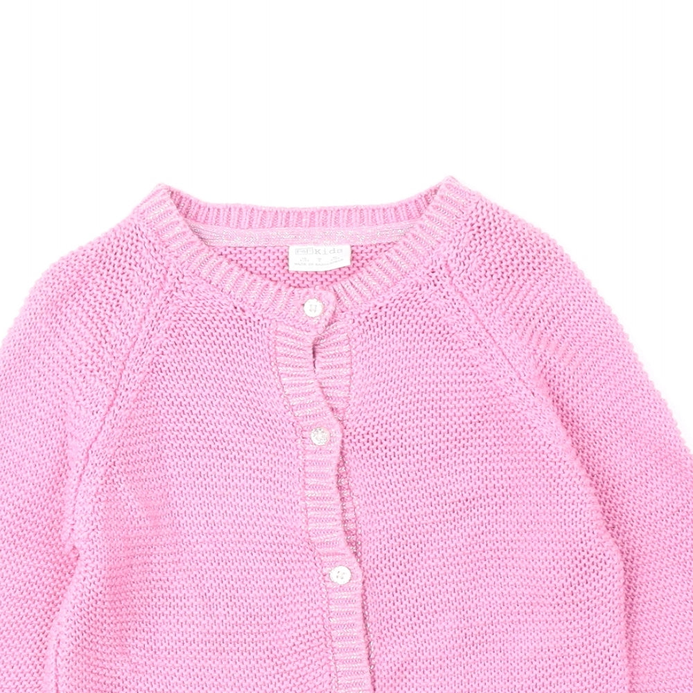 F&F Girls Pink Round Neck Cotton Cardigan Jumper Size 4-5 Years Button - Rainbow