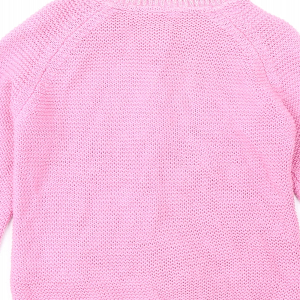 F&F Girls Pink Round Neck Cotton Cardigan Jumper Size 4-5 Years Button - Rainbow