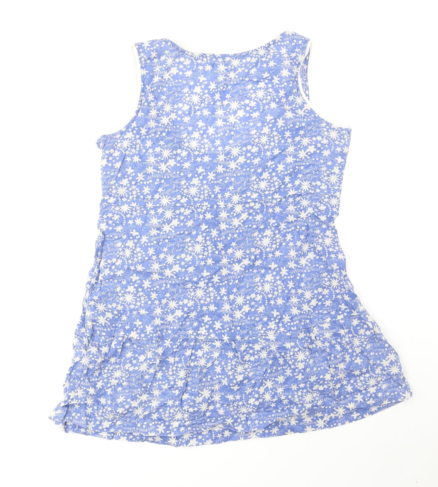 White Stuff Womens Blue Floral 100% Cotton Basic Tank Size 12 Scoop Neck