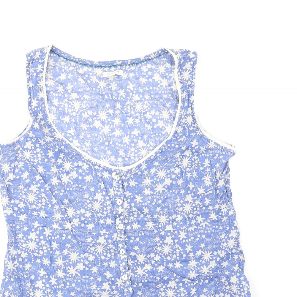 White Stuff Womens Blue Floral 100% Cotton Basic Tank Size 12 Scoop Neck