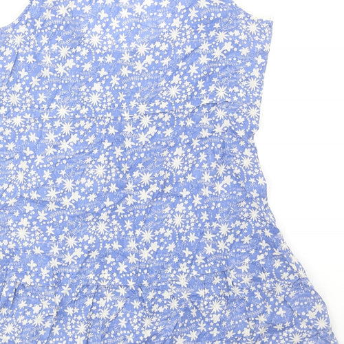 White Stuff Womens Blue Floral 100% Cotton Basic Tank Size 12 Scoop Neck