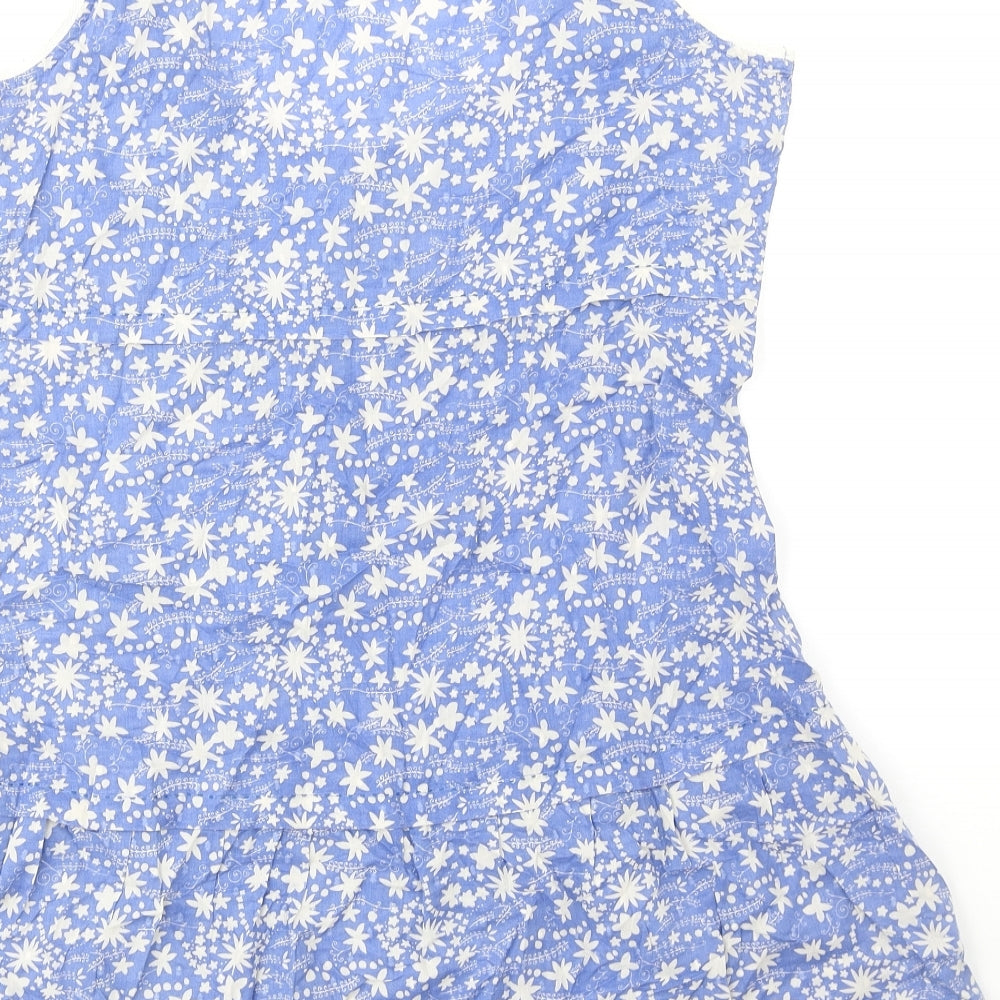 White Stuff Womens Blue Floral 100% Cotton Basic Tank Size 12 Scoop Neck