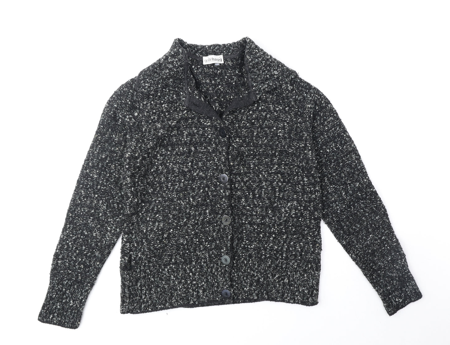 Golléhaug Womens Black V-Neck Polyester Cardigan Jumper Size 12