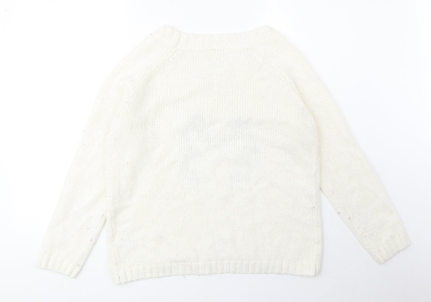 NEXT Womens Ivory Round Neck Acrylic Pullover Jumper Size 14 - Penguin Detail