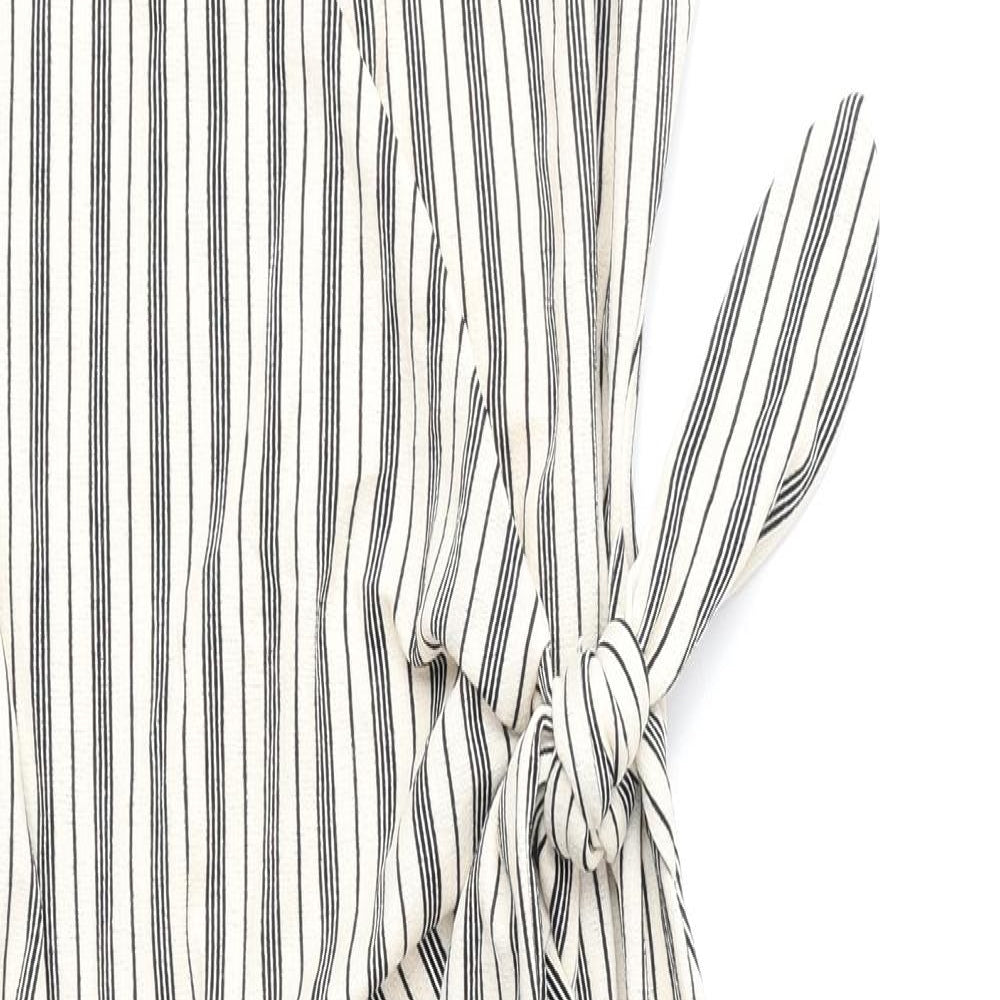 H&M Womens Beige Striped Polyester Wrap Dress Size M V-Neck Tie