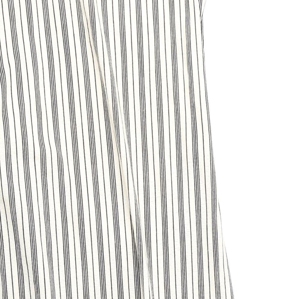H&M Womens Beige Striped Polyester Wrap Dress Size M V-Neck Tie
