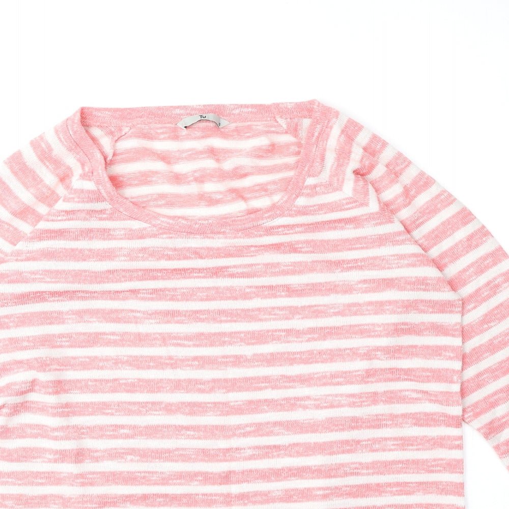 TU Womens Pink Animal Print Polyester Basic Blouse Size 10 Scoop Neck