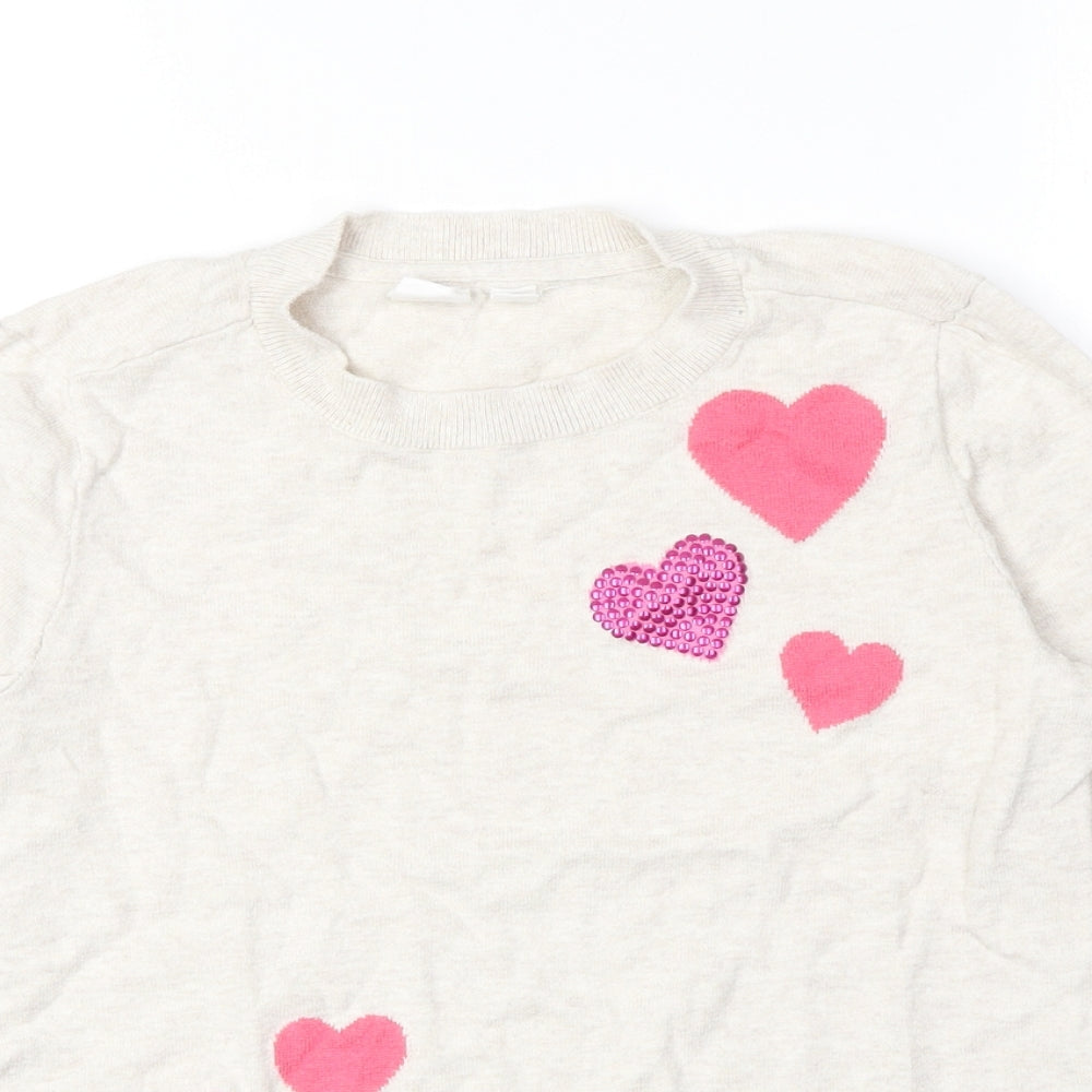 Gap Girls Beige Round Neck 100% Cotton Pullover Jumper Size 12 Years Pullover - Hearts