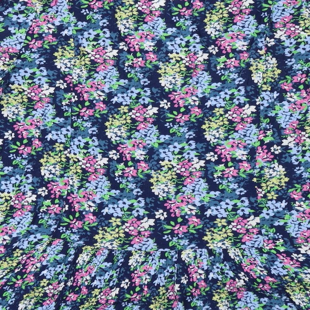 Cotton Traders Womens Blue Floral 100% Cotton Basic Button-Up Size 16 V-Neck