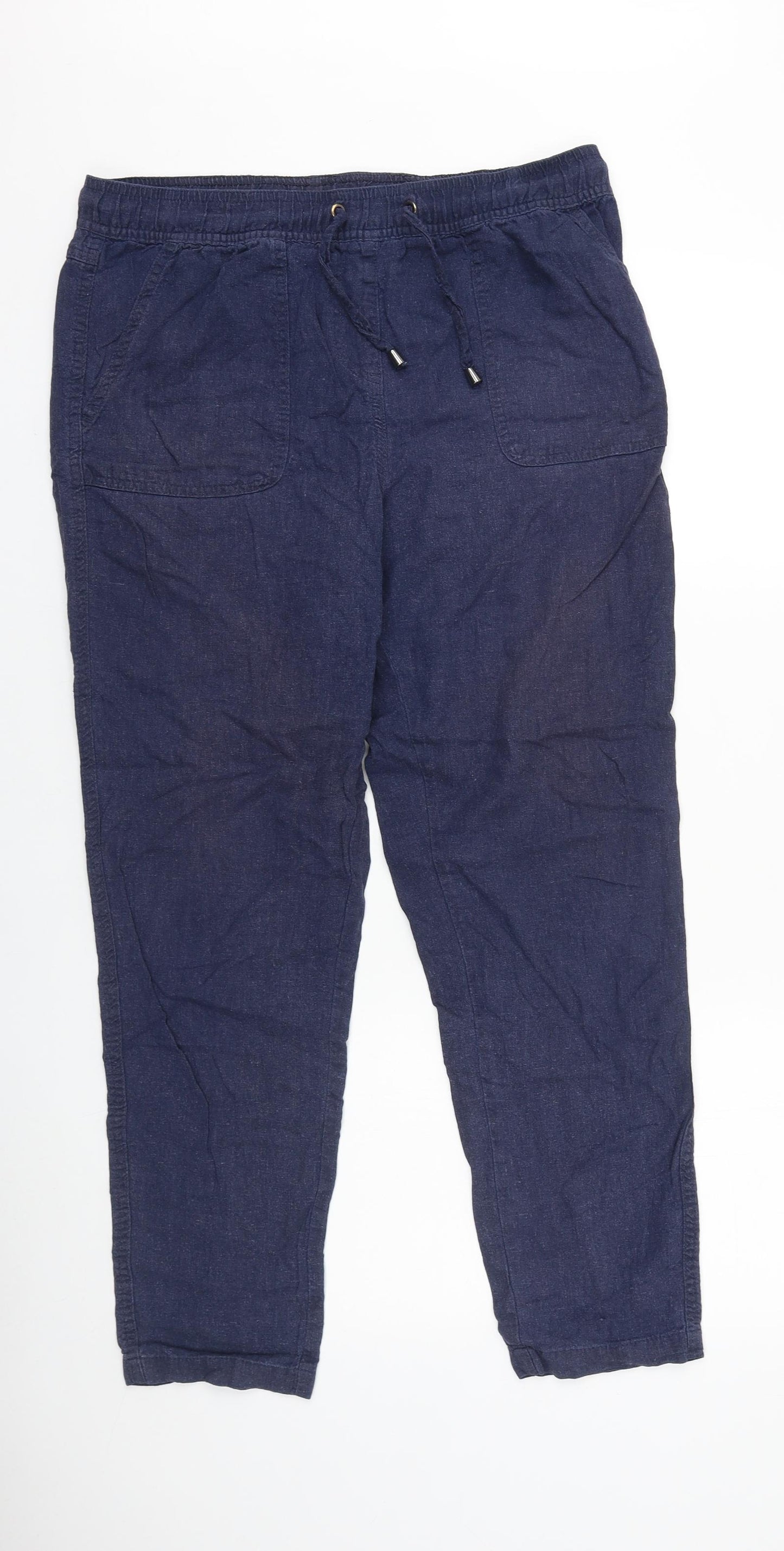 M&Co Womens Blue Cotton Jogger Trousers Size 12 L28 in Regular Tie