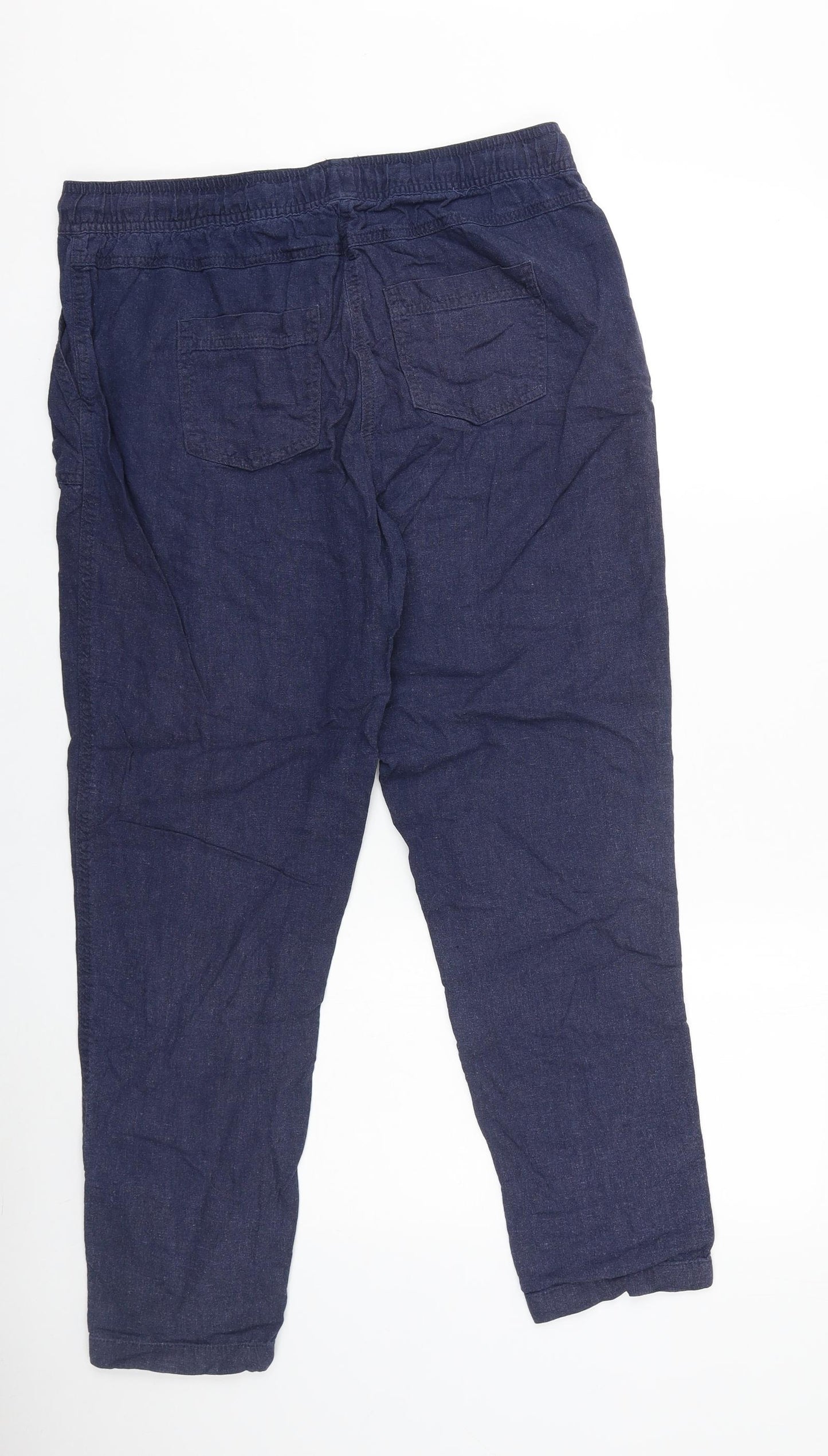M&Co Womens Blue Cotton Jogger Trousers Size 12 L28 in Regular Tie