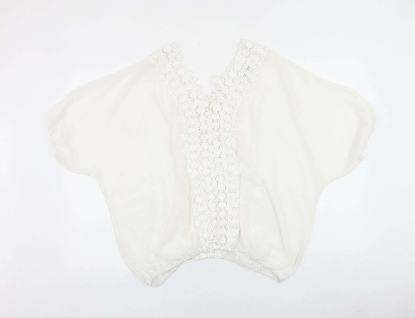 Wallis Womens White Polyester Basic Blouse Size M V-Neck - Lace Detail