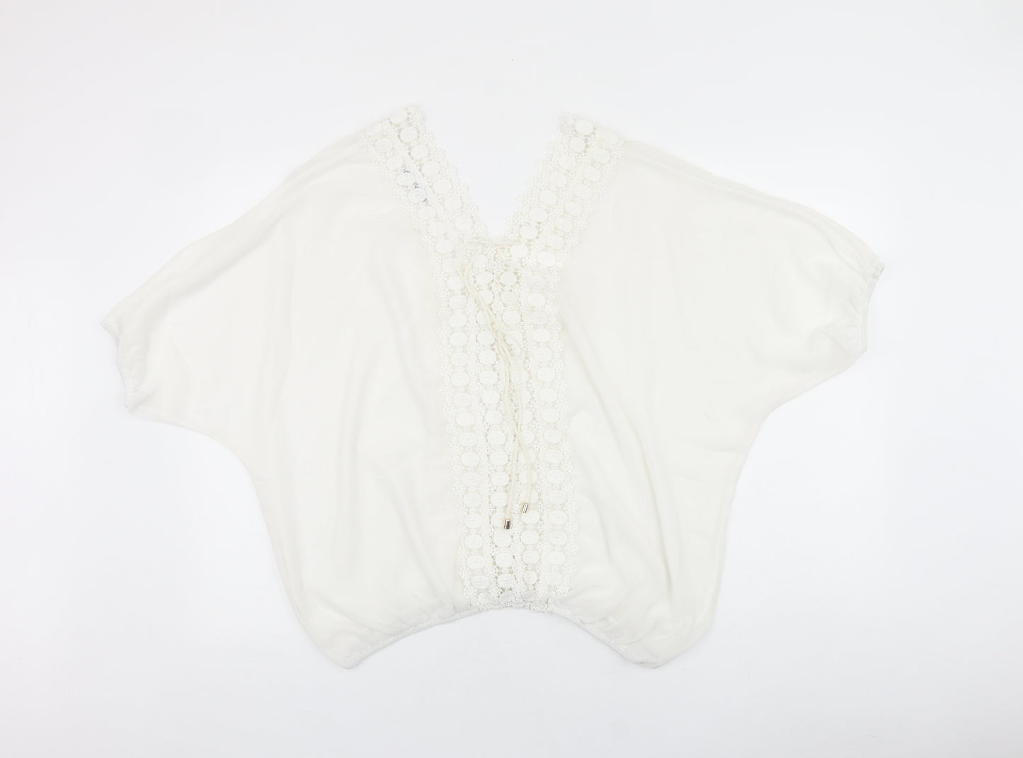 Wallis Womens White Polyester Basic Blouse Size M V-Neck - Lace Detail