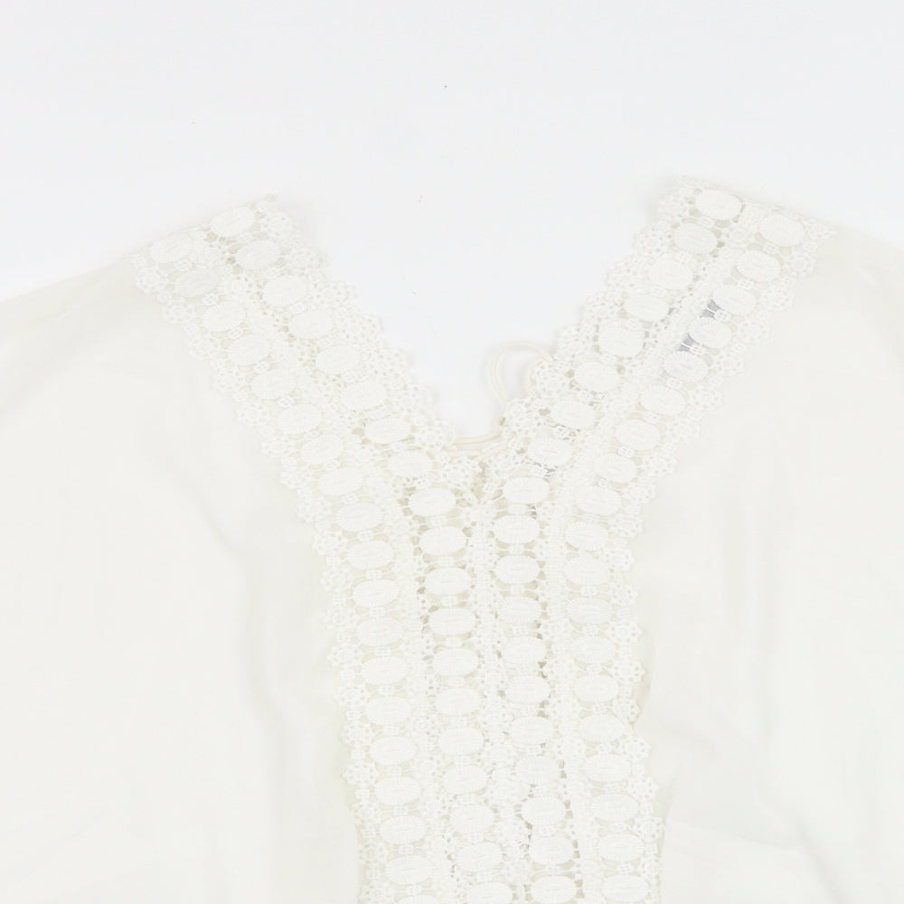 Wallis Womens White Polyester Basic Blouse Size M V-Neck - Lace Detail