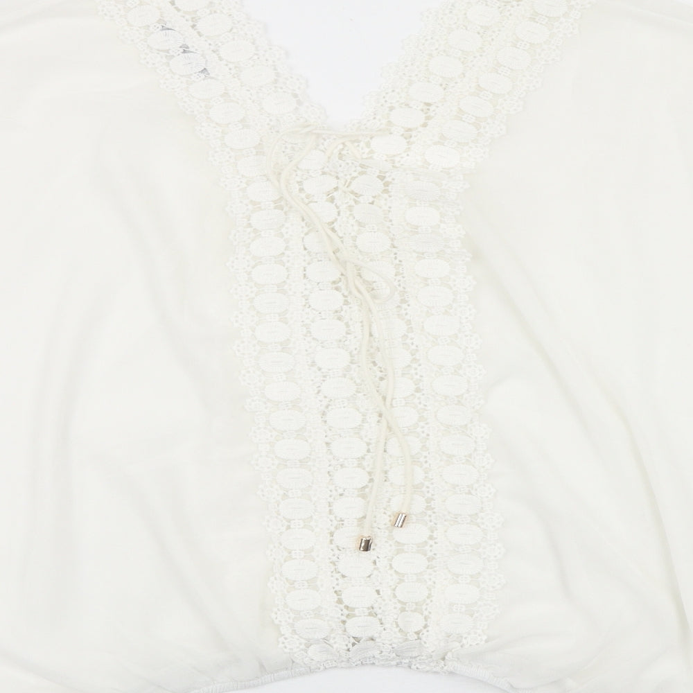 Wallis Womens White Polyester Basic Blouse Size M V-Neck - Lace Detail