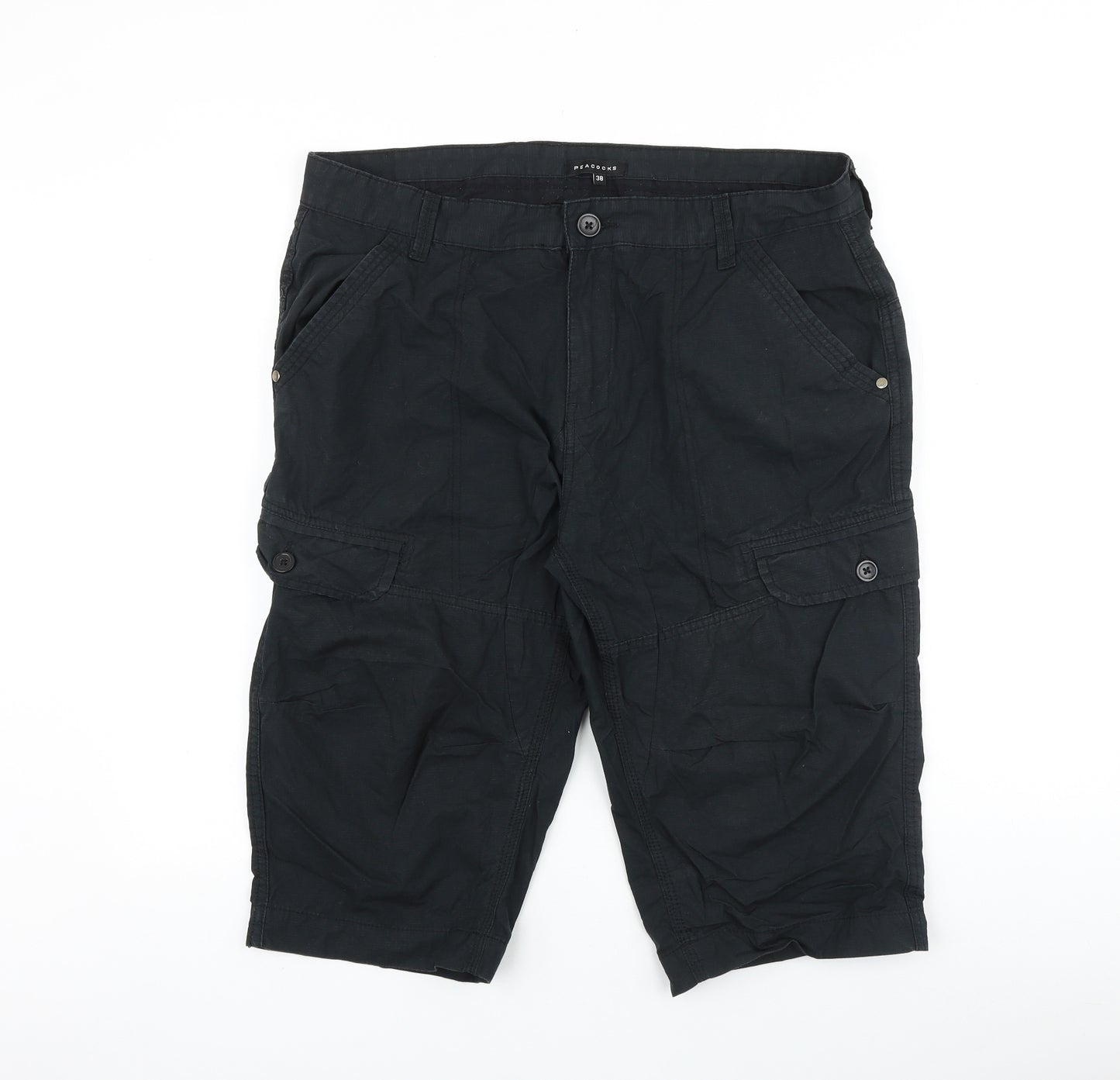 Peacocks Mens Black Polyester Cargo Shorts Size 38 in L16 in Regular Zip