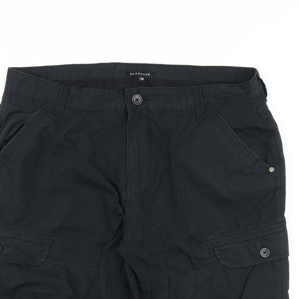 Peacocks Mens Black Polyester Cargo Shorts Size 38 in L16 in Regular Zip