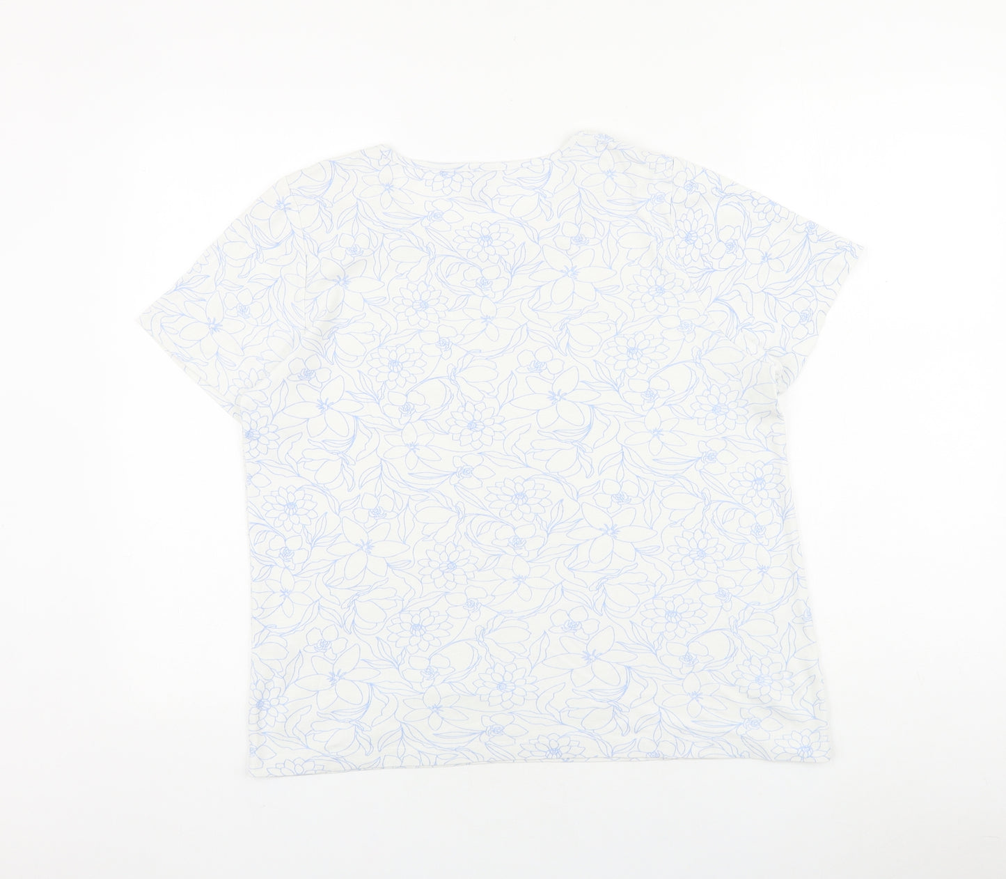 Spirit Womens Silver Floral 100% Cotton Basic T-Shirt Size 14 Round Neck