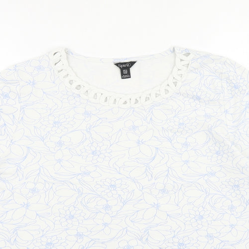 Spirit Womens Silver Floral 100% Cotton Basic T-Shirt Size 14 Round Neck