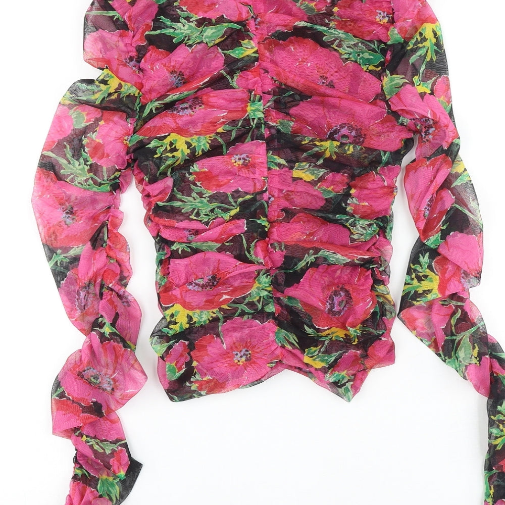 Zara Womens Multicoloured Floral Polyester Basic Blouse Size M Round Neck - Ruched