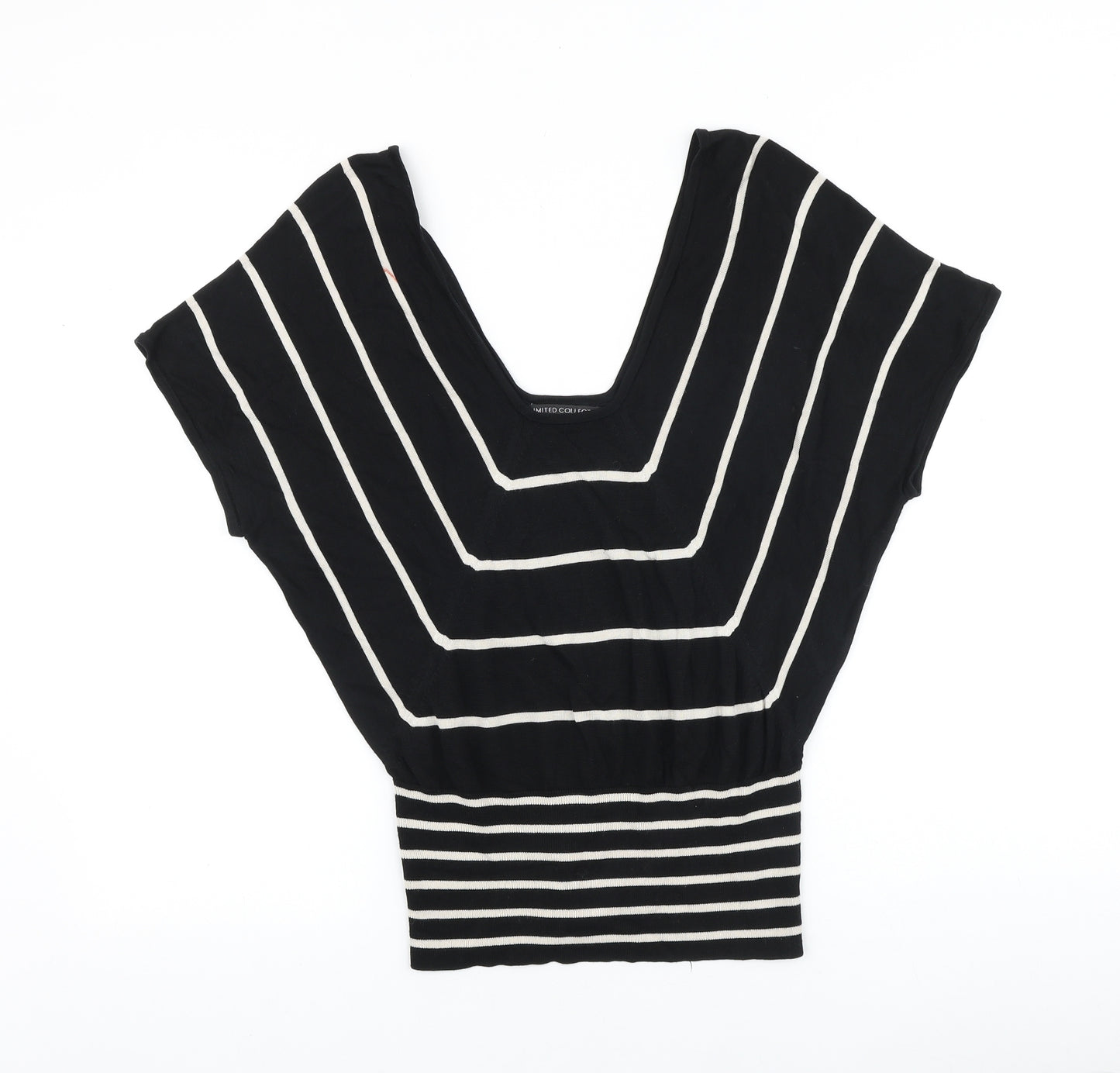 Limited collection Womens Black Striped 100% Cotton Basic T-Shirt Size M Square Neck