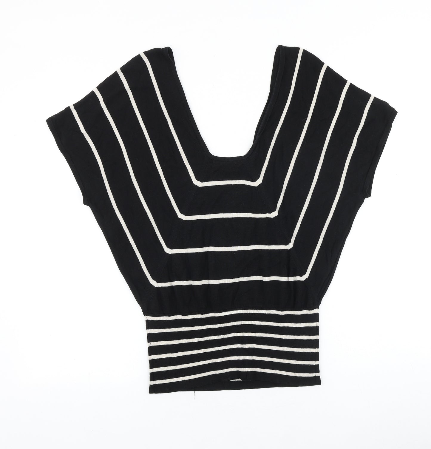 Limited collection Womens Black Striped 100% Cotton Basic T-Shirt Size M Square Neck