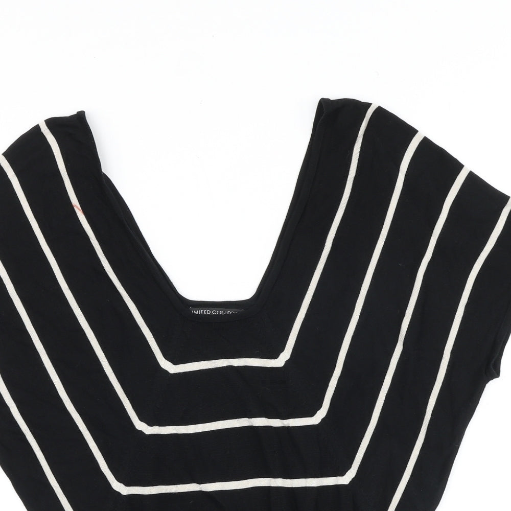 Limited collection Womens Black Striped 100% Cotton Basic T-Shirt Size M Square Neck