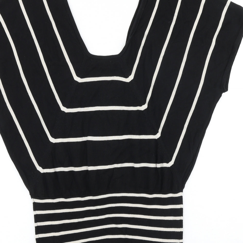 Limited collection Womens Black Striped 100% Cotton Basic T-Shirt Size M Square Neck