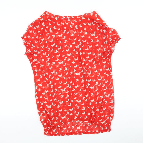 Marks and Spencer Womens Red Geometric Polyester Basic Blouse Size 12 V-Neck - Butterfly Pattern
