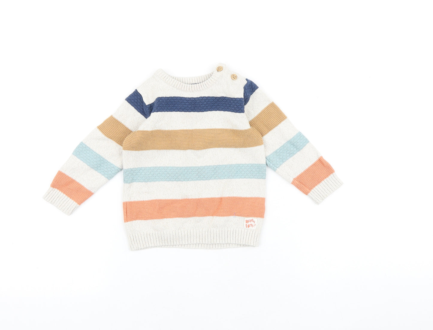 F&F Baby Beige Striped 100% Cotton Pullover Jumper Size 9-12 Months Button