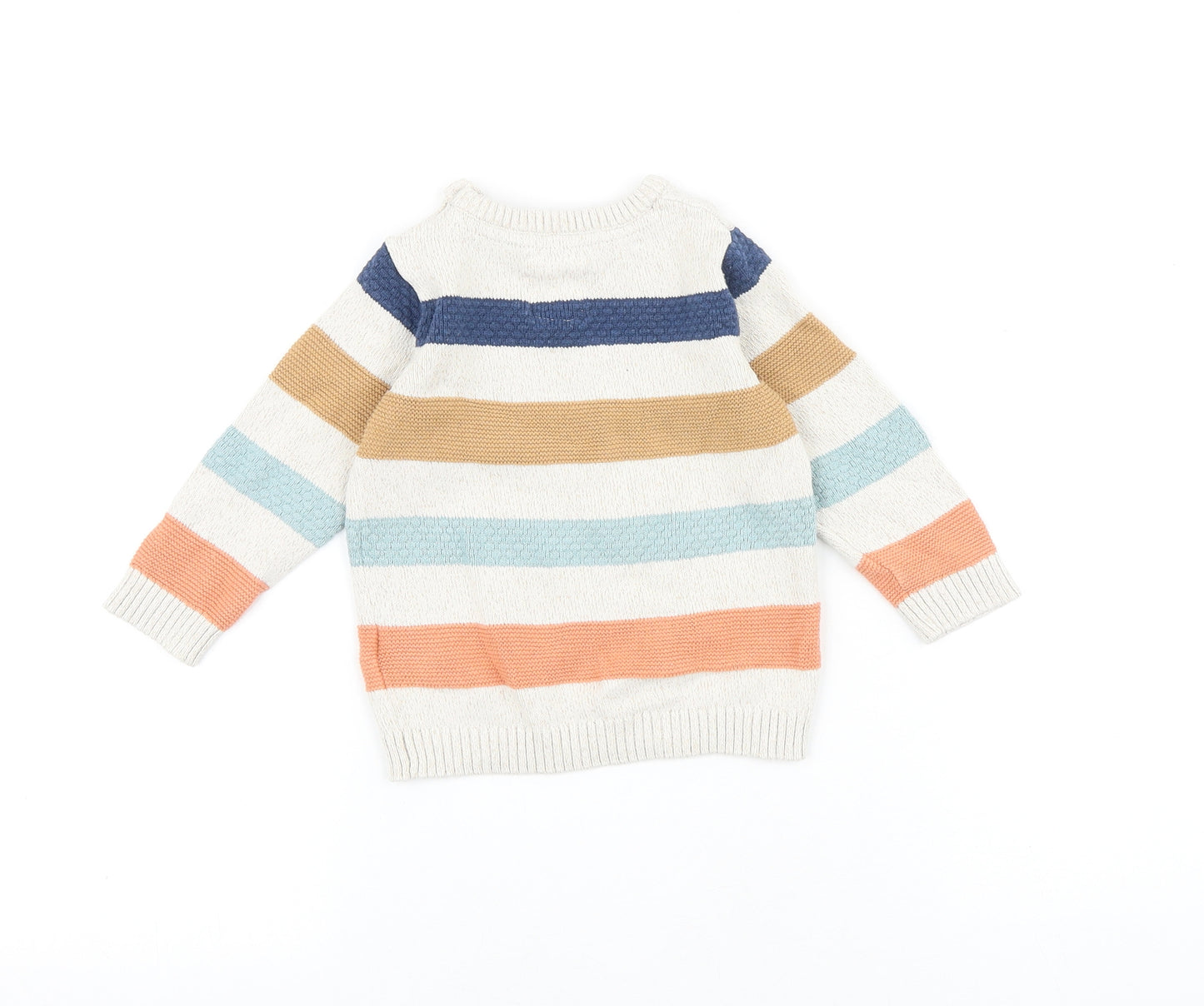 F&F Baby Beige Striped 100% Cotton Pullover Jumper Size 9-12 Months Button