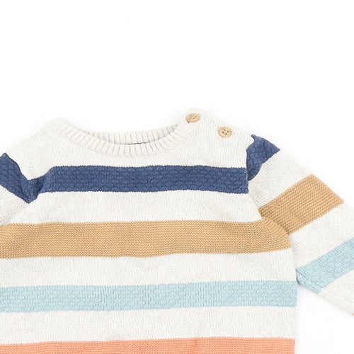 F&F Baby Beige Striped 100% Cotton Pullover Jumper Size 9-12 Months Button