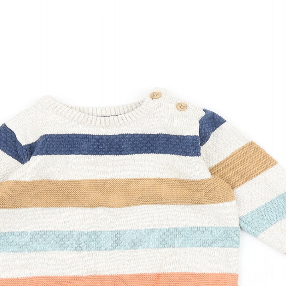 F&F Baby Beige Striped 100% Cotton Pullover Jumper Size 9-12 Months Button