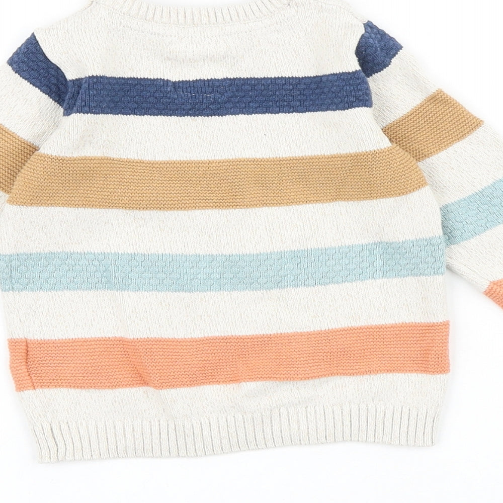 F&F Baby Beige Striped 100% Cotton Pullover Jumper Size 9-12 Months Button