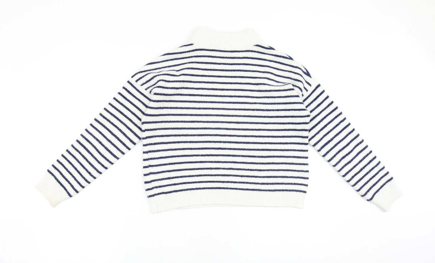 Miss Selfridge Womens Blue Mock Neck Striped 100% Cotton Pullover Jumper Size 6