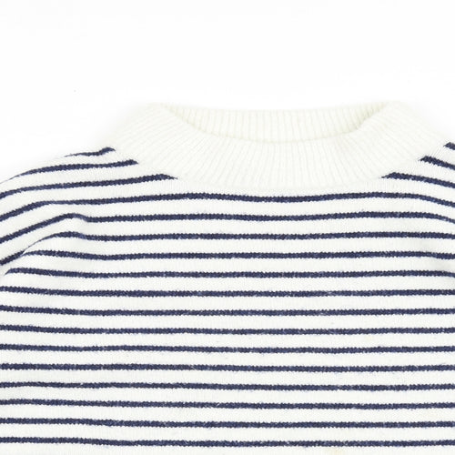 Miss Selfridge Womens Blue Mock Neck Striped 100% Cotton Pullover Jumper Size 6
