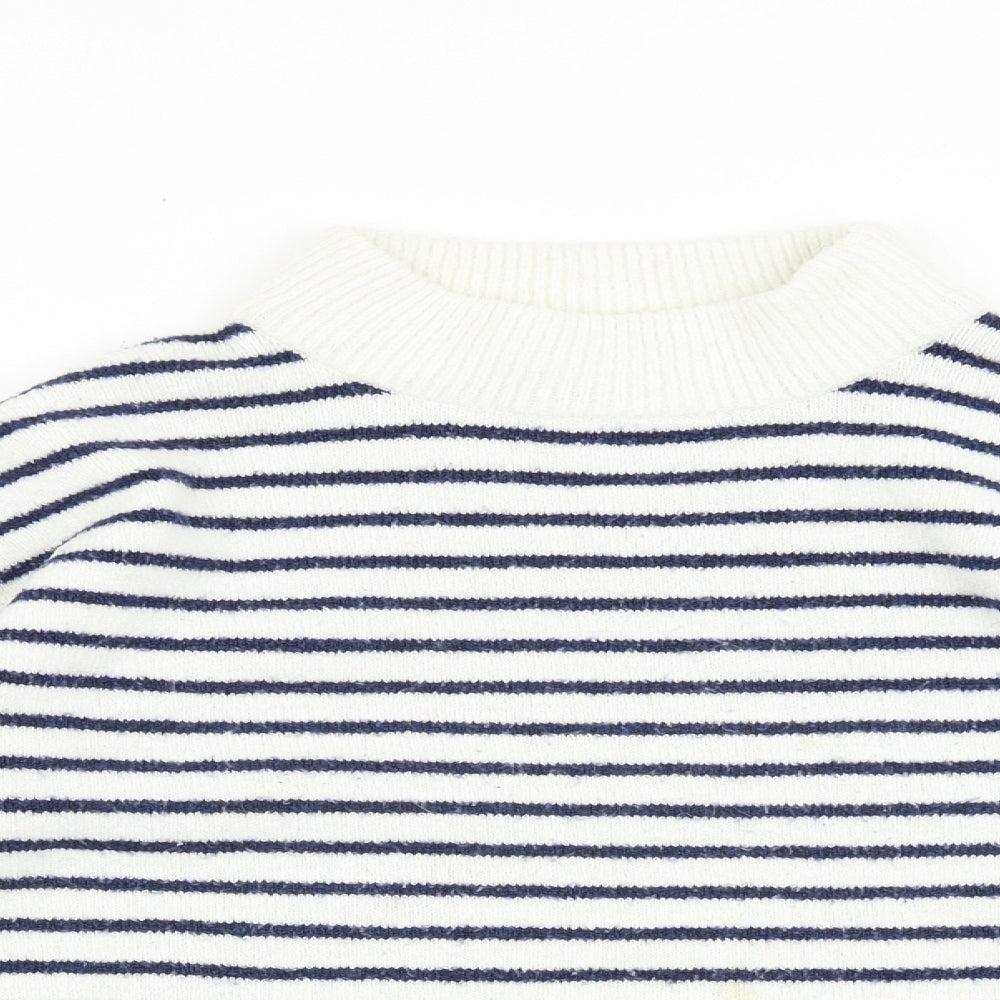Miss Selfridge Womens Blue Mock Neck Striped 100% Cotton Pullover Jumper Size 6