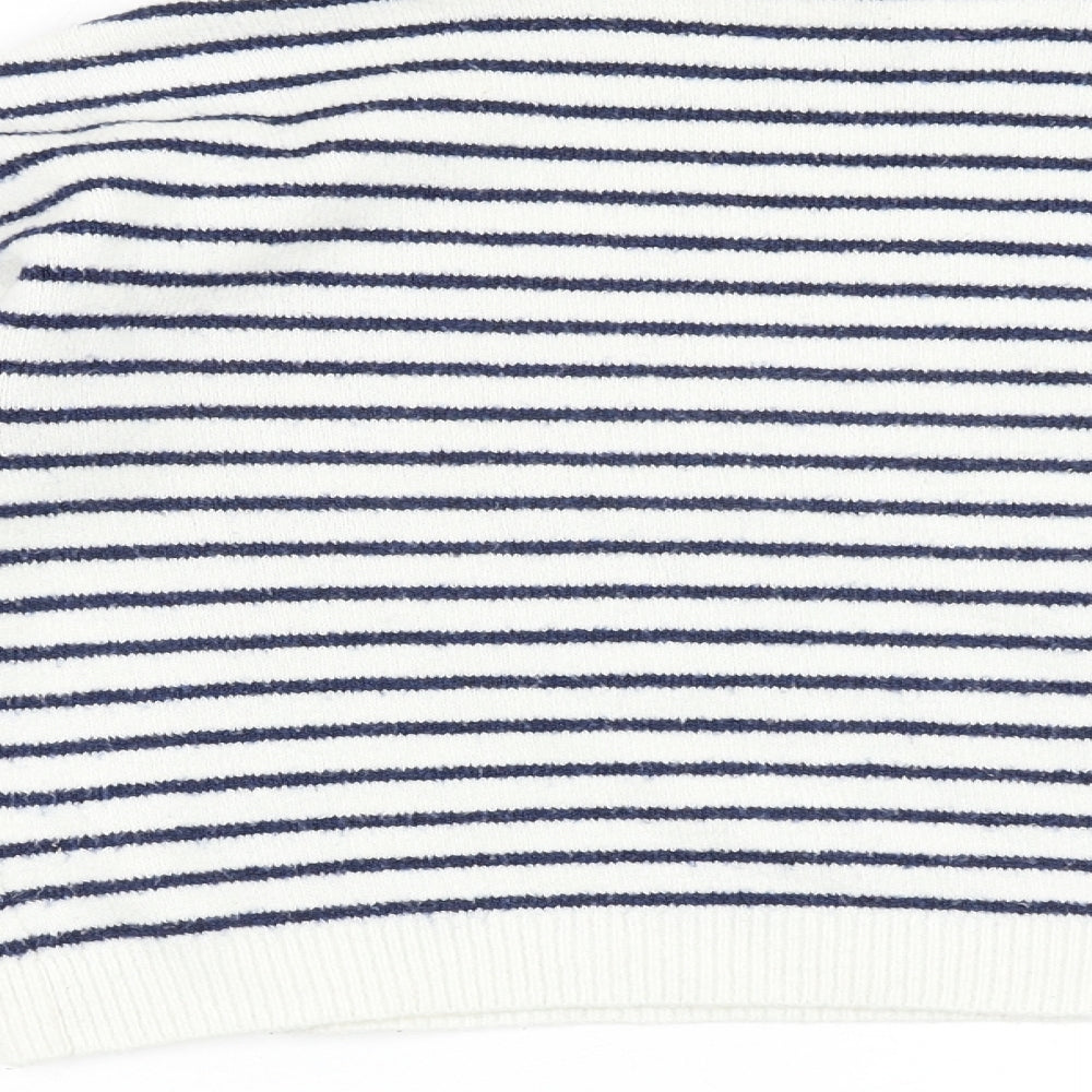 Miss Selfridge Womens Blue Mock Neck Striped 100% Cotton Pullover Jumper Size 6