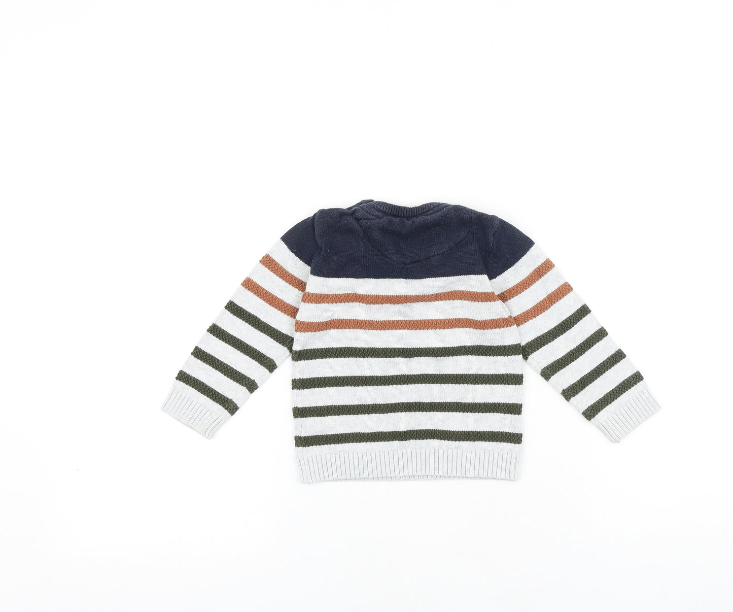 F&F Baby Multicoloured Striped 100% Cotton Pullover Jumper Size 9-12 Months Button