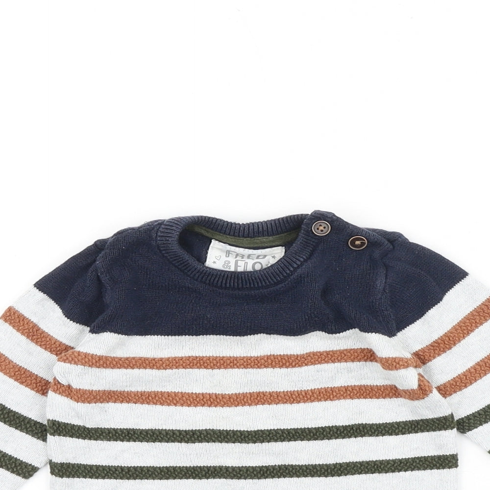 F&F Baby Multicoloured Striped 100% Cotton Pullover Jumper Size 9-12 Months Button