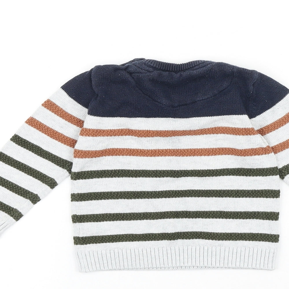 F&F Baby Multicoloured Striped 100% Cotton Pullover Jumper Size 9-12 Months Button