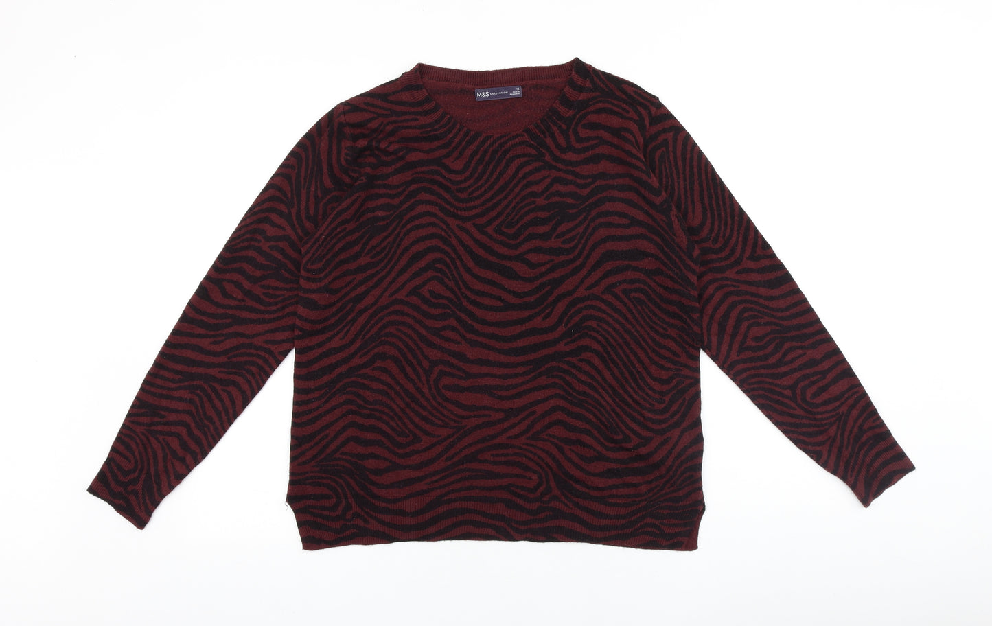 Marks and Spencer Womens Red Round Neck Animal Print 100% Cotton Pullover Jumper Size 16 - Zebra print