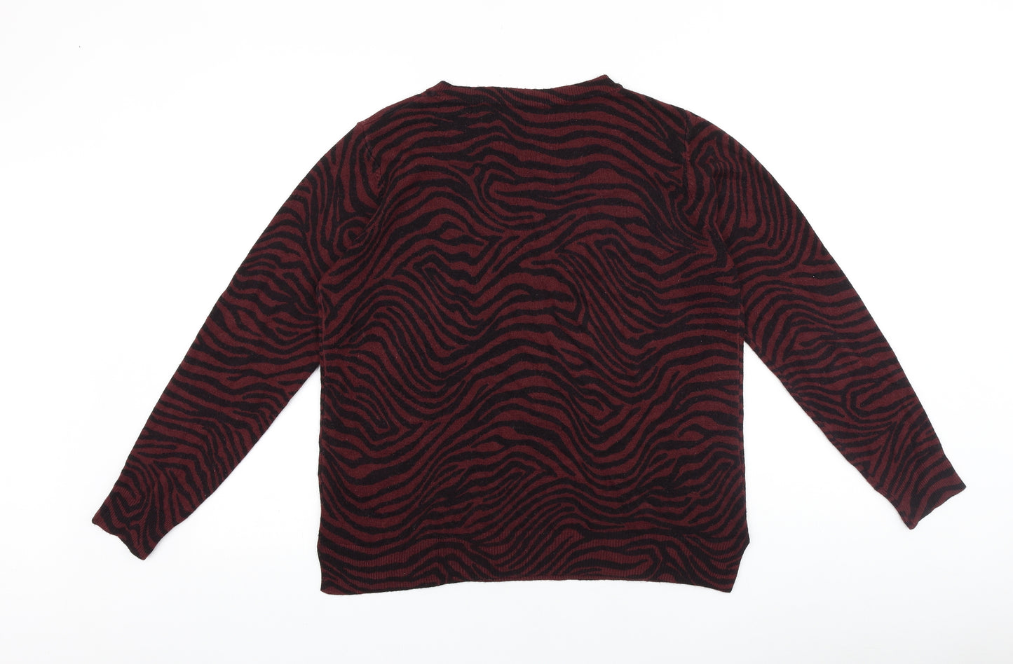 Marks and Spencer Womens Red Round Neck Animal Print 100% Cotton Pullover Jumper Size 16 - Zebra print